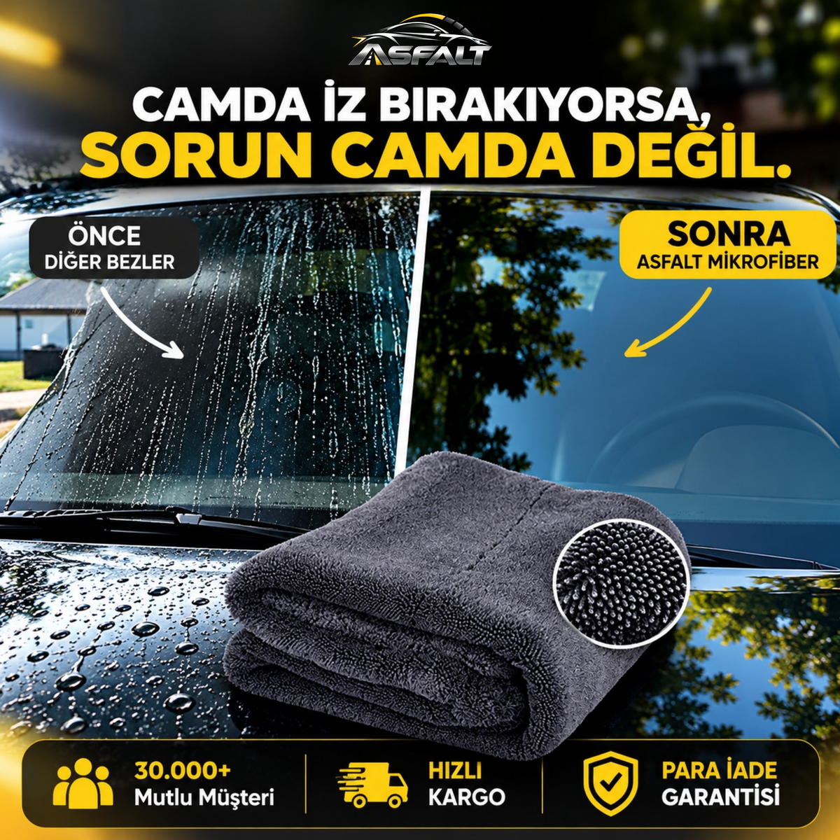 Asfalt Mikrofiber Profesyonel Kurulama Havlusu